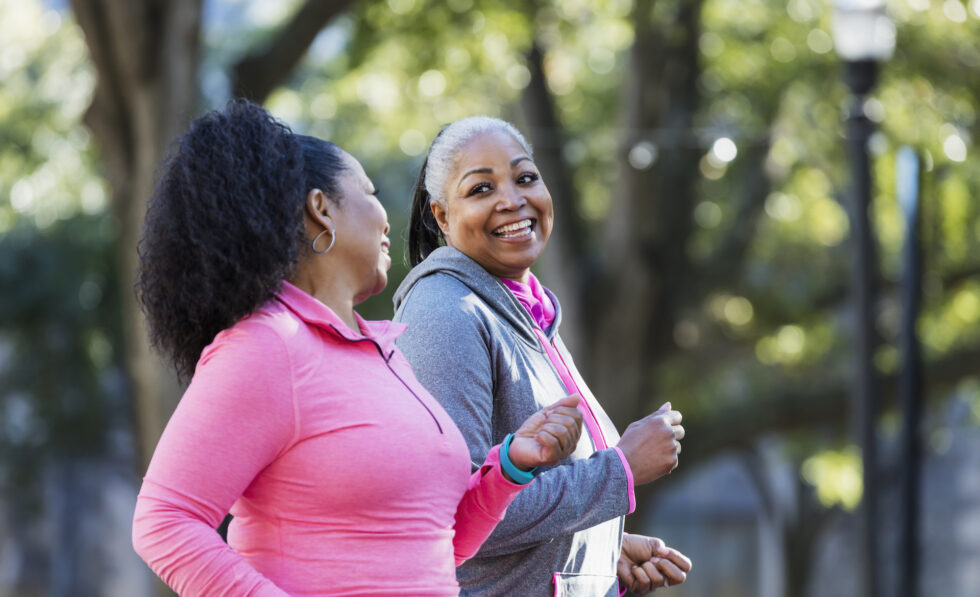 Two women running